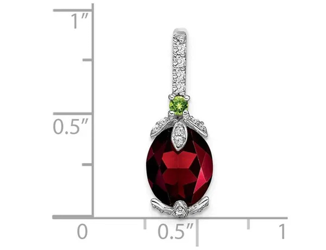 2.50 Carat (Ctw) Garnet and Peridot Drop Pendant Necklace in 14K White Gold with Chain