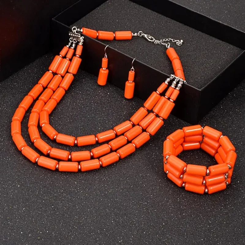 Fashion Nigerian Wedding Indian Jewelry Sets Beads Necklace Earring Bracelet Sets Statement Collar African Beads Jewelry Set