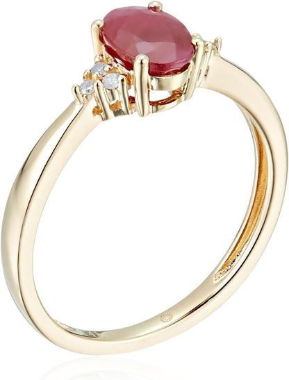 14K Yellow Gold Ruby and Diamond Classic Engagement Ring (1/10 Cttw, I-J Color, Clarity I2-I3), Size 7