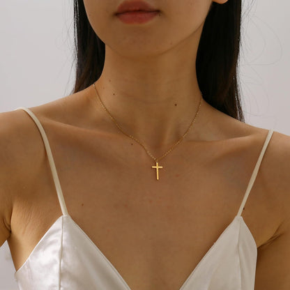 18K Gold Plated Sideways Cross Necklace for Women Stainless Steel Tiny Small Cross Pendant Necklace Dainty Simple Jewelry Christmas Gifts - WORLD TIME VISITS