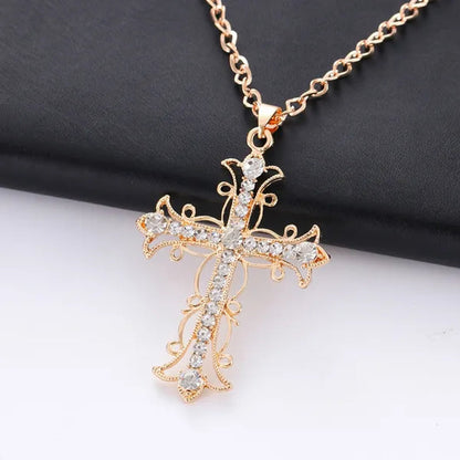 Cross Necklace Crystal Diamond Gold Christ Sweater Chain Neckalces for Women Ffashion Jewelry Accessories