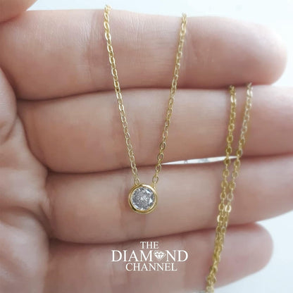 Certified NATURAL Diamond 14 Karat Solid Gold Bezel Set Diamond Necklace, Diamond Necklace for Women, 14 Karat Solid Gold Diamond Necklace