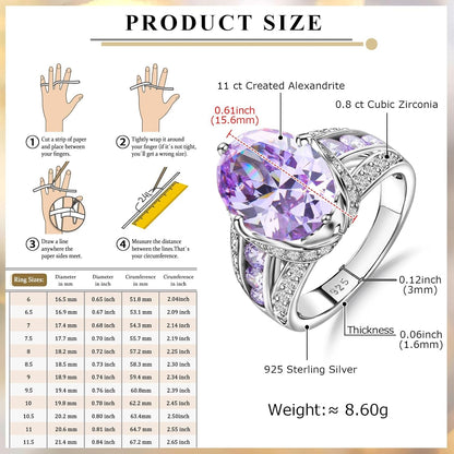 Emerald/Sapphire/Ruby/Tourmaline Rings for Women, 925 Sterling Silver Gemstone Engagement Anniversary Ring Big 6.5-8.5 Carat Birthstone Ring, Size 6 to 10 (Send Gift Box)