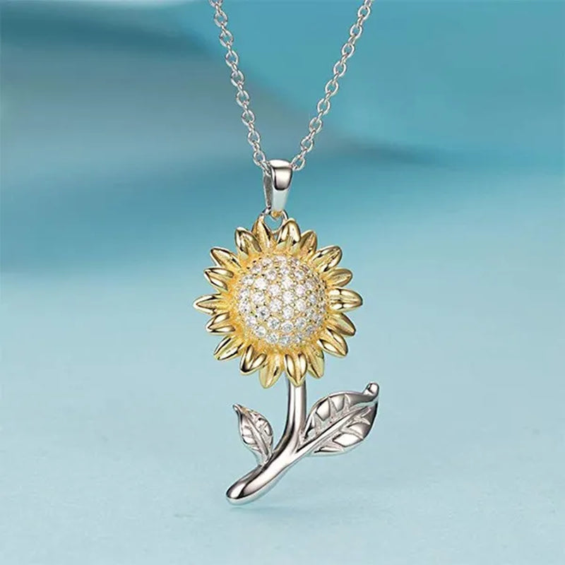925 Silver Sunflower with CZ Warmth Positivity Pendant Necklace Jewelry for Women Girls
