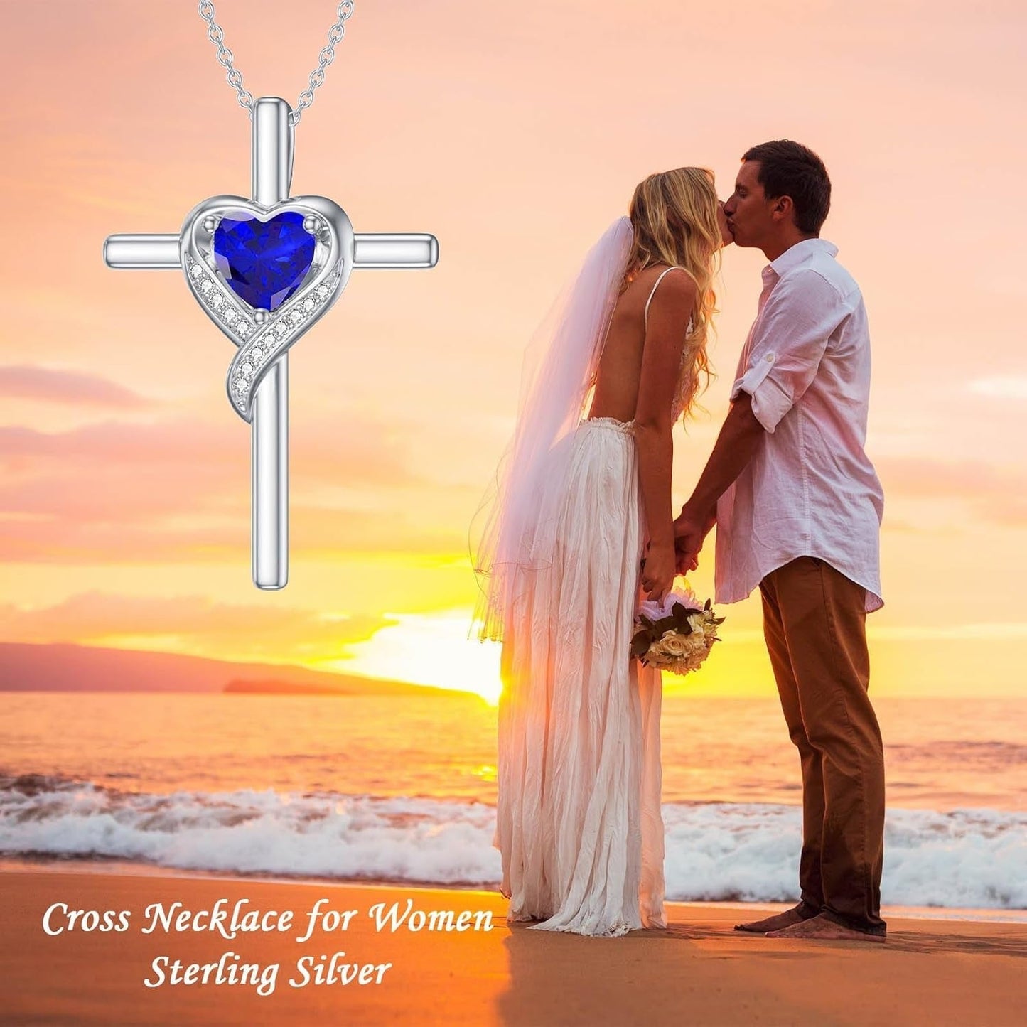 Birthstone Cross Necklace for Women 925 Sterling Silver Heart Cross Pendant Necklace Birthday Mothers Day Jewelry Gifts for Her Mom