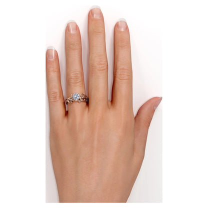 Half Carat round Real Diamond Bridal Set - Leaf and Vine Diamond Wedding Ring Set - 10K Rose Gold