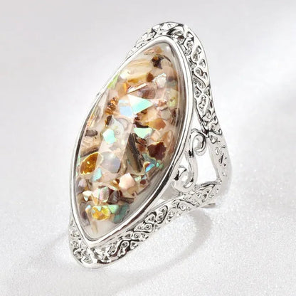 Vintage Jewelry Magic Natural Shell Silver Ring Ancient Silver Carved Big Ring Couple Antique Jewelry Sterling Silver Bride Wedding Engagement Vintage Men Ring Gift Aneis Feminino Bijoux
