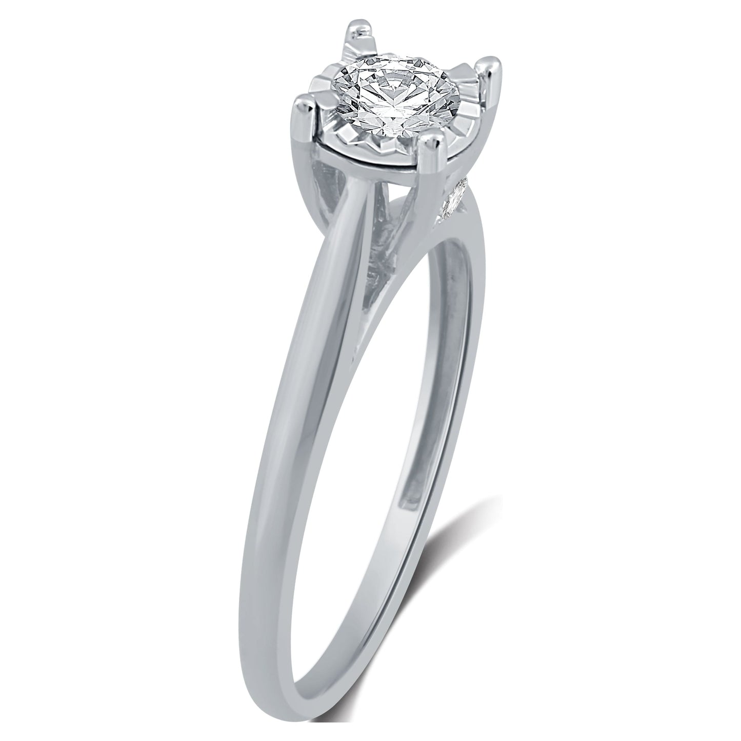 1/2 Carat T.W. round Diamond 10 Kt White Gold Miracle Plate Solitaire Engagement Ring
