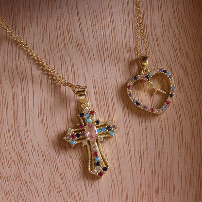 Cross Pendant Necklace for Women Girls - Gothic Catholic Christian Costume Cross Jewelry - Delicate Dainty Cubic Zirconia Rhinestone Stainless Steel Hypoallergenic Chain Christmas Gift