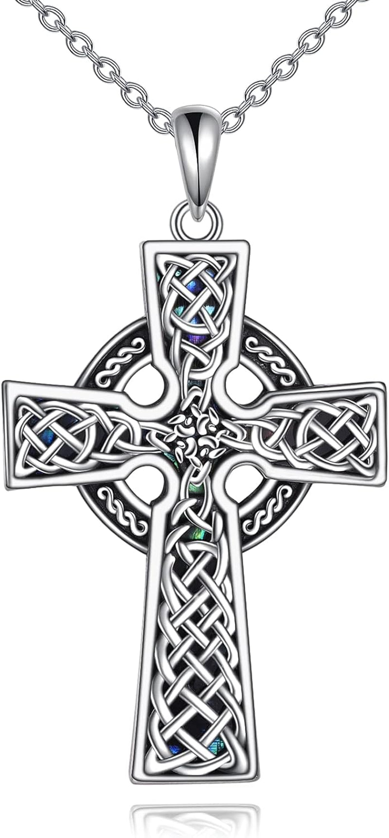 Celtic Knot Cross Necklace Sterling Silver Cross Pendant Abalone Shell Fashion Jewelry Gift for Women Girls