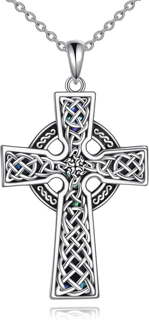 Celtic Knot Cross Necklace Sterling Silver Cross Pendant Abalone Shell Fashion Jewelry Gift for Women Girls