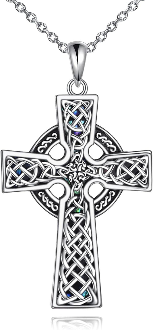 Celtic Knot Cross Necklace Sterling Silver Cross Pendant Abalone Shell Fashion Jewelry Gift for Women Girls