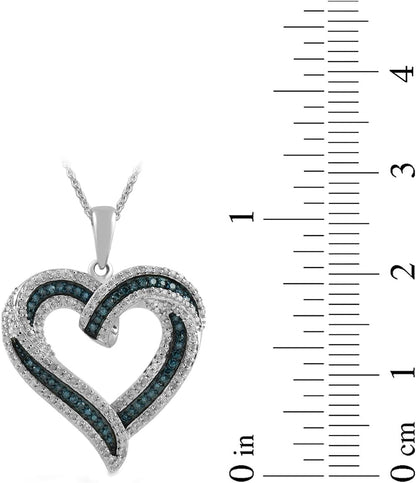 Sterling Silver Blue and White Diamond Heart Pendant Necklace (1/2 Cttw), 18" (Previously Amazon Collection)