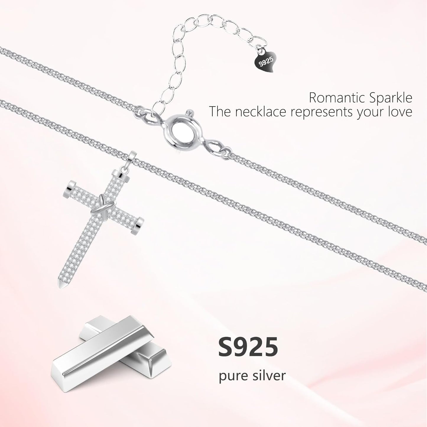 S925 Sterling Silver Cross Necklace for Women – Dainty Pendant Necklace with Sparkling Cubic Zirconia, Adjustable Gold Plated Necklace, Meaningful Jewelry Gift