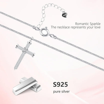S925 Sterling Silver Cross Necklace for Women – Dainty Pendant Necklace with Sparkling Cubic Zirconia, Adjustable Gold Plated Necklace, Meaningful Jewelry Gift
