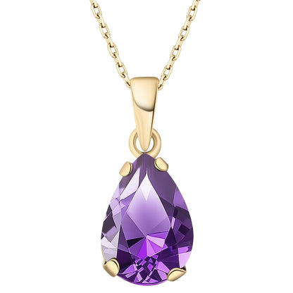 14K Gold Plated Amethyst Necklace for Women - February Birthestone Teardrop Necklace - Gold Jewelry for Women - Dainty Gold Necklace - Everyday Necklaces - Gold Necklaces for Women - WORLD TIME VISITS