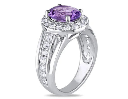 2.20 Carat (Ctw) Amethyst Ring with Lab Created White Sapphires in Sterling Silver