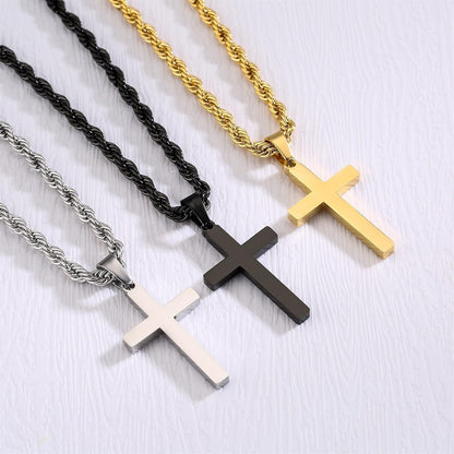 Layered Cross Necklace with Chain for Men Boys, Stainless Steel Cross Pendant Figaro Link Rope Chain 16-24 Inch Christian Religious Chriatmas Jewelry Gifts