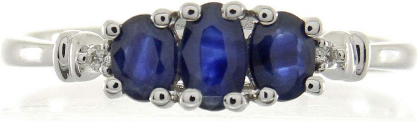 10K White Gold Genuine Blue Sapphire Ring with Diamonds for Women | Ethically, Authentically & Organically Sourced (Oval-Cut) Shaped Sapphire Hand-Crafted Jewelry for Her | Sapphire Ring for Women