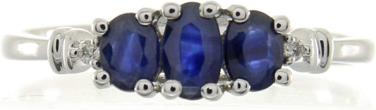 10K White Gold Genuine Blue Sapphire Ring with Diamonds for Women | Ethically, Authentically & Organically Sourced (Oval-Cut) Shaped Sapphire Hand-Crafted Jewelry for Her | Sapphire Ring for Women