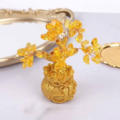 New Lucky Tree Feng Shui Money Fortune Tree Feng Shui Citrine Money Tree Crystal Bonsai Style Money Tree with Wealth Coins for Tabletop Decoration Home Office Store