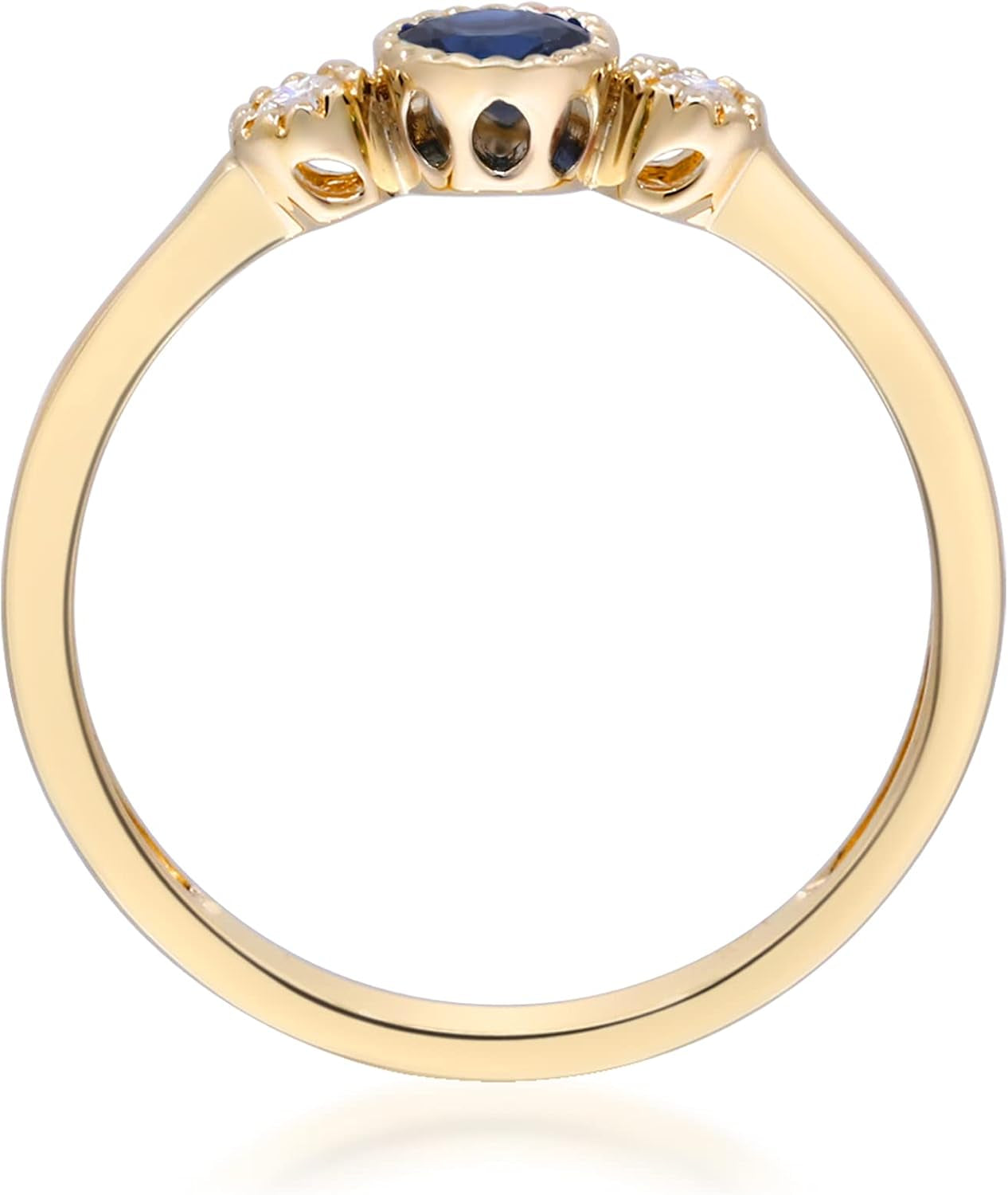 10K Yellow Gold Genuine Blue Sapphire Ring with Diamonds for Women Holiday Gifts | Ethically, Authentically & Organically Sourced (Round-Cut) Shaped Sapphire Jewelry for Her | Sapphire Ring for Women Holiday Gifts