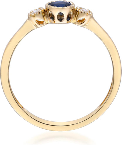 10K Yellow Gold Genuine Blue Sapphire Ring with Diamonds for Women Holiday Gifts | Ethically, Authentically & Organically Sourced (Round-Cut) Shaped Sapphire Jewelry for Her | Sapphire Ring for Women Holiday Gifts