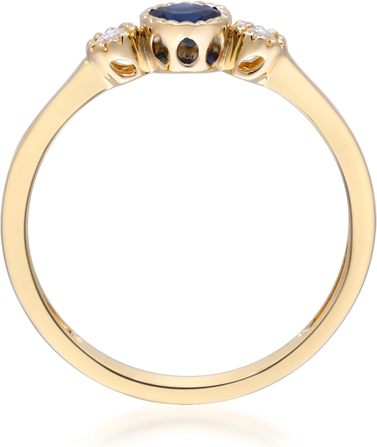 10K Yellow Gold Genuine Blue Sapphire and Natural Diamond (I1) Ring for Women.