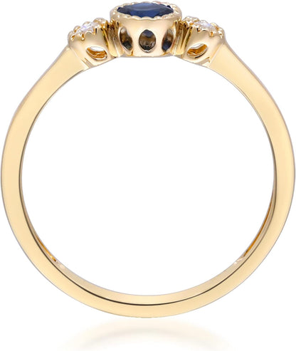 10K Yellow Gold Genuine Blue Sapphire and Natural Diamond (I1) Ring for Women.