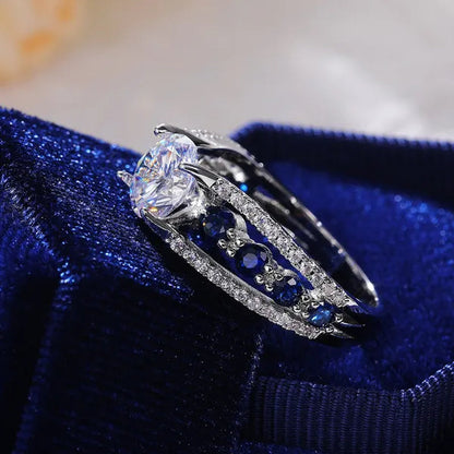 Hand Jewelry Creative Hollow Sapphire Blue Zircon Ring Women's Luxury Banquet Engagement Jewelry