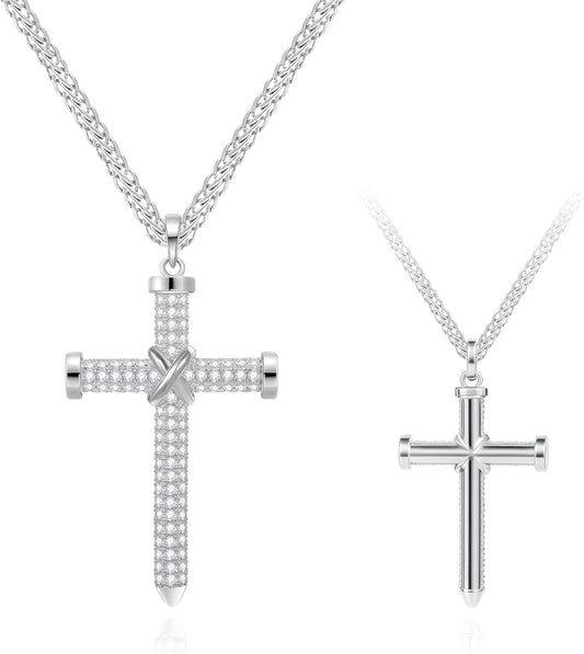 S925 Sterling Silver Cross Necklace for Women – Dainty Pendant Necklace with Sparkling Cubic Zirconia, Adjustable Gold Plated Necklace, Meaningful Jewelry Gift - WORLD TIME VISITS