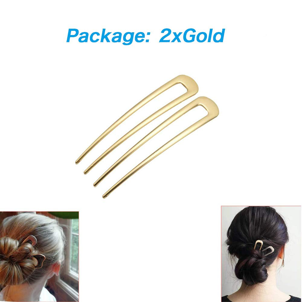 [2 Pack]  U-Shape Hairpins, Bride Hair Accessories Hair Pins Clip Vintage Hair Stick,Hairstyle Chignon for Women Girls-Gold
