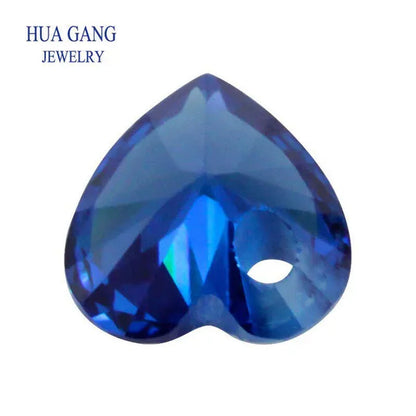 5A Blue Heart Shape Cubic Zirconia with Singlehole Loose CZ Brilliant Cut Loose CZ Stone Synthetic Gems Beads for Jewelry 5X5-10X10Mm