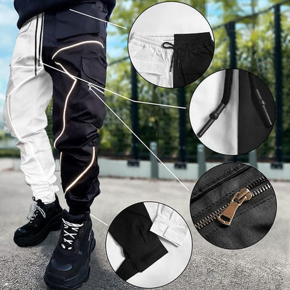Mens Cargo Pants Hip Hop Techwear Harem Pant Jogger Sweatpants with Pockets Jogging Punk Black/White XL