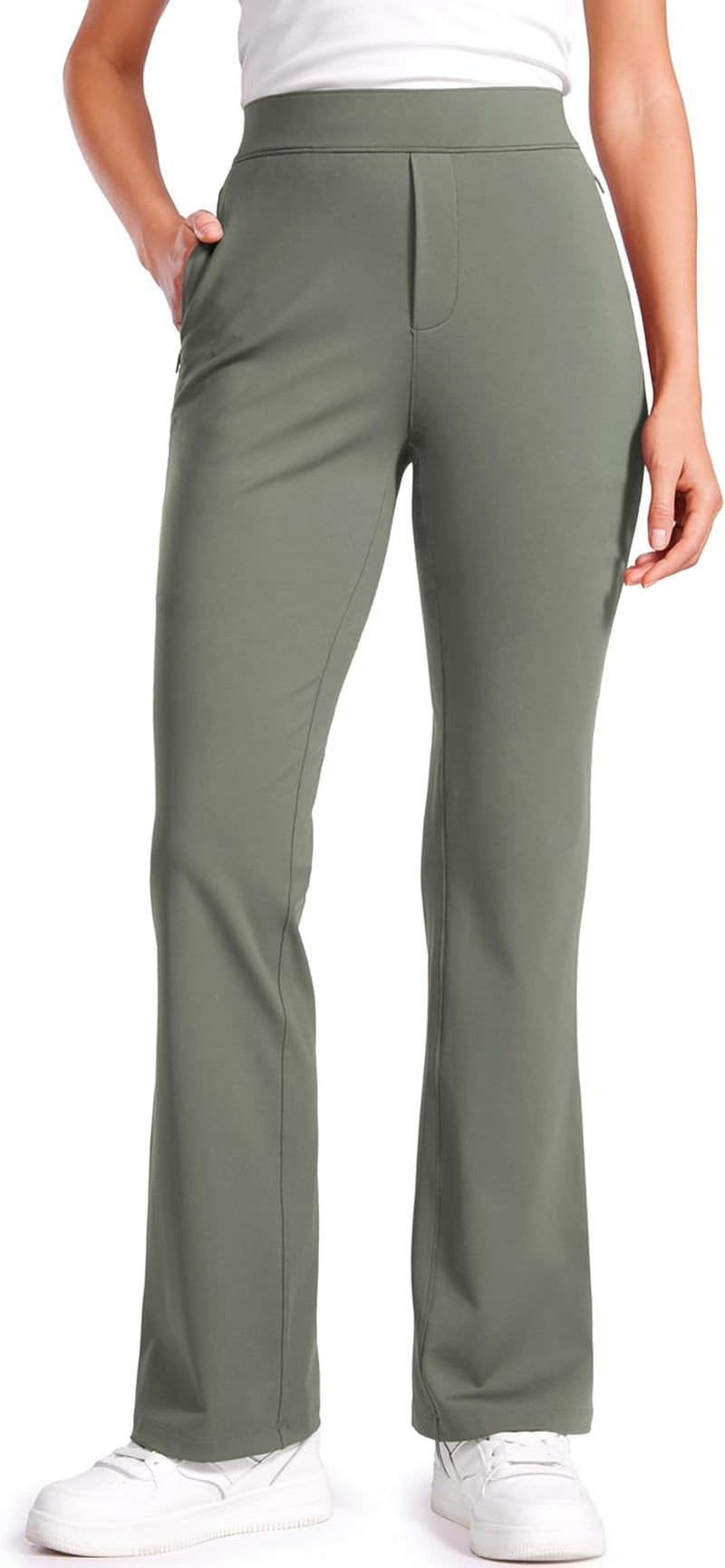 4-Way Stretch Flare Womens Pants Tall 31" Dress Work Casual High Waisted Lounge Sweatpants with Zip Pockets - WORLD TIME VISITS