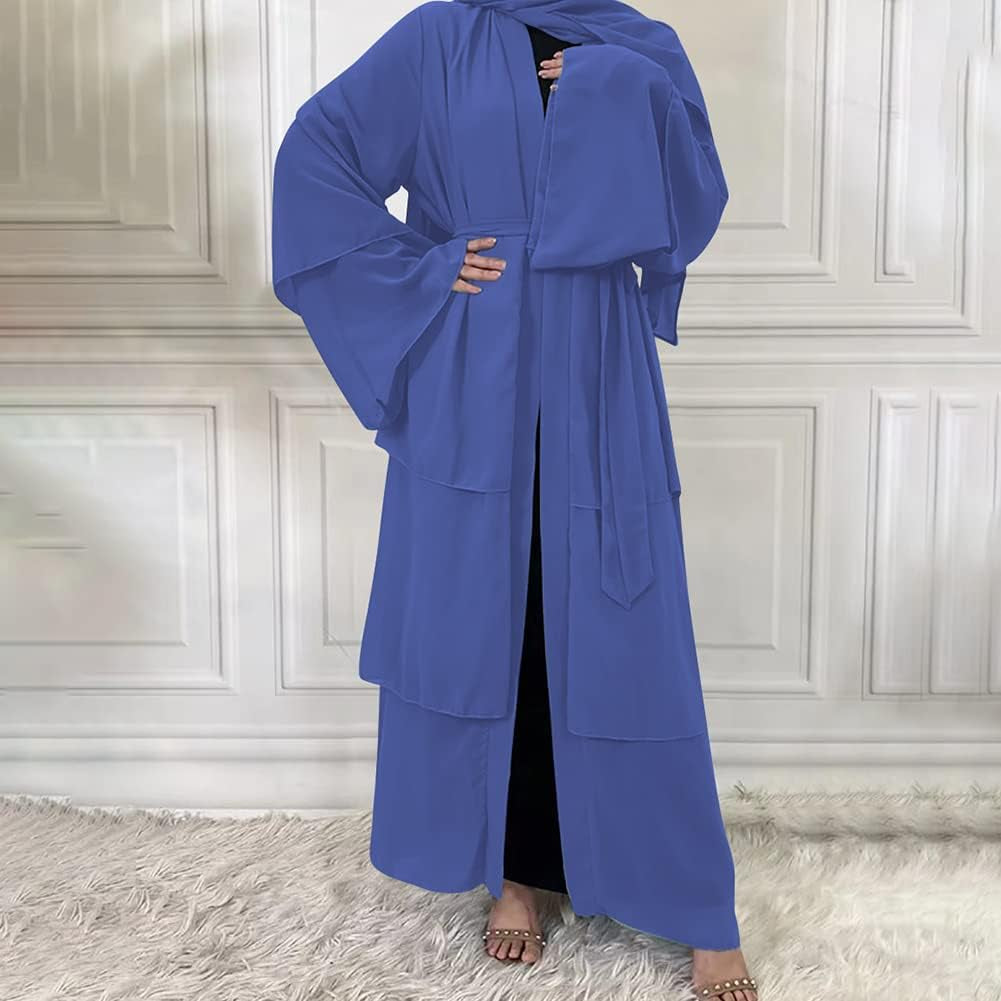 Muslim Abaya Dress for Women - Long Sleeve Islamic Dubai Abaya Cardigan Robe - Middle East Prayer Dress with Hijab