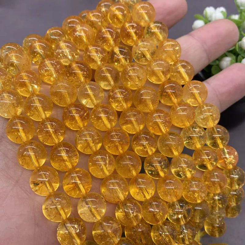 Yellow Citrine Cracked Crystal Bead Stone round 4-12Mm Gemstone Loose Spacer DIY