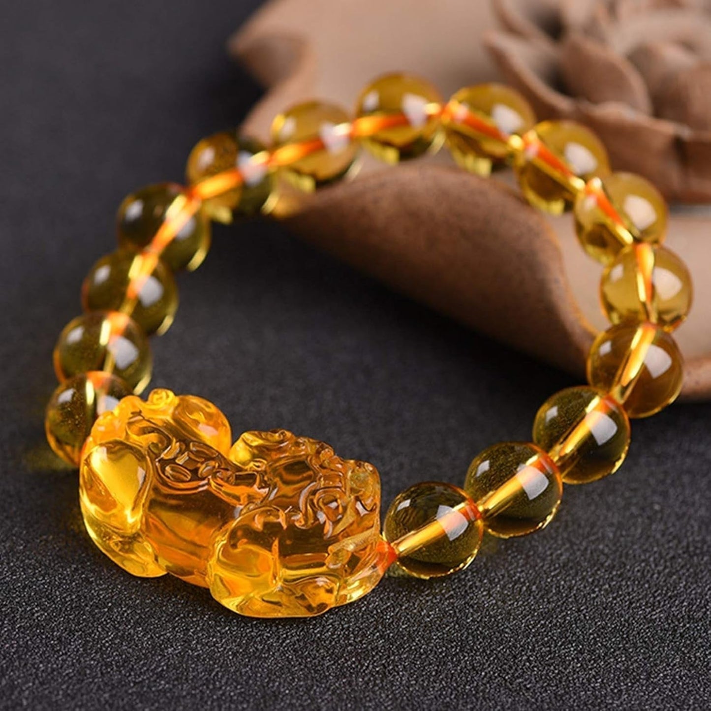 Feng Shui Yellow Quartz Pixiu Pi Yao Bracelet Wealth Crystal Bracelet Attracts Wealth Yellow Bracelet Ward off Evil Spirits Couple Bracelet Amulet,12Mm - WORLD TIME VISITS