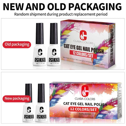 12 Colors Cat Eye Gel Nail Polish Set Not Black Magnetic Nail Polish Set Holographic Glitter 9D Galaxy Series Cat Eye Gel Polish Set with 2 Magnet Stick for Home DIY Soak off UV LED