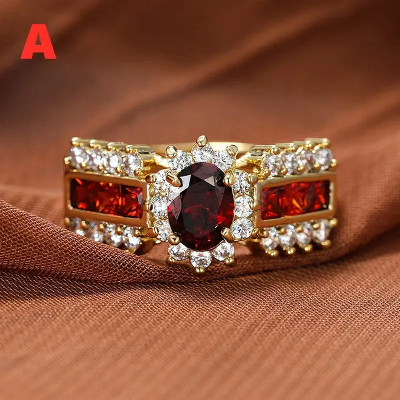 Exquisite Retro 18K Gold Natural Garnet Red Ruby Gemstone Ring Anniversary Gift Romantic Bride Engagement Wedding Party Bands Fine Jewelry - WORLD TIME VISITS