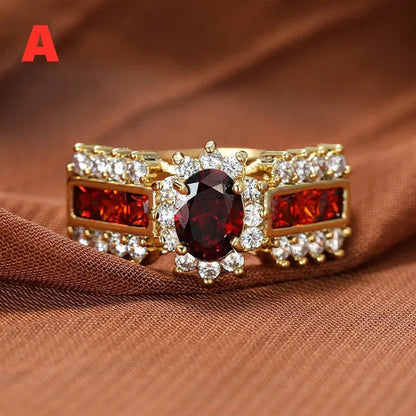 Exquisite Retro 18K Gold Natural Garnet Red Ruby Gemstone Ring Anniversary Gift Romantic Bride Engagement Wedding Party Bands Fine Jewelry - WORLD TIME VISITS