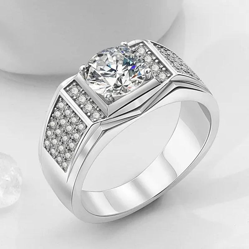 Men 925 Sterling Silver Engagement Wedding Band White Gold Plated Filled Finger Rings for Husband Father Size 6- 12