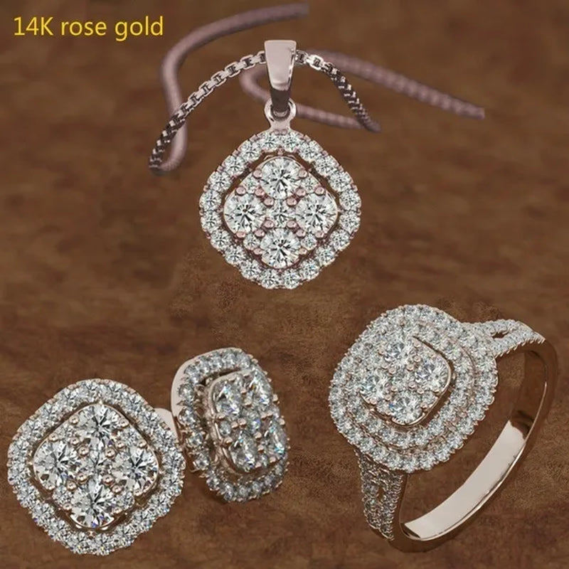 Beautiful Wedding Gift Set Classic Ladies Wedding Jewelry Set Earrings + Pendant Necklace + Ring Bridal Engagement Accessories Ring Size 5-11