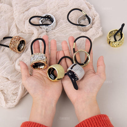 , 8 Pack Rhinestone Ponytail Holder Hair Cuffs Gothic Punk Elastic Ties Bands Metal Cuff for Women Accessoires