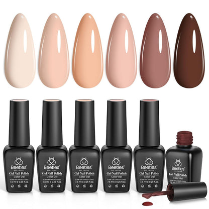 Nail Set 6 Colors Skin Tones Collection Nude Pink Gel Nail Polish Brown Neutral Soak off Uv Led Lamp Needed Manicure Diy Home Gift for Girls