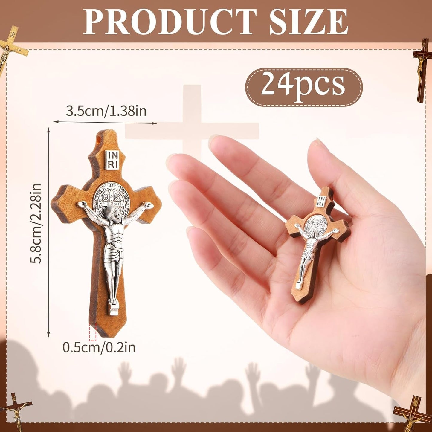 Handmade Wooden Christian Jesus Cross Pendants Catholic Crosses Religious Crucifix Charms Pendants for DIY Rosary Necklace Jewelry Charms Making Craft for Church Easter Christian Gift