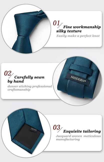 Mens Ties Solid Color Ties for Men Formal Necktie with Pocket Square Set Satin Silk Neck Tie Handkerchiefs Set