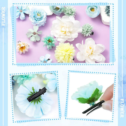 21 Pcs Flower Hair Clip Rose Hair Clips Barrettes for Women Flower Accessories Boho Bride Claw Clip Hairpin Brooch Pin Headpiece for Wedding(Blue)