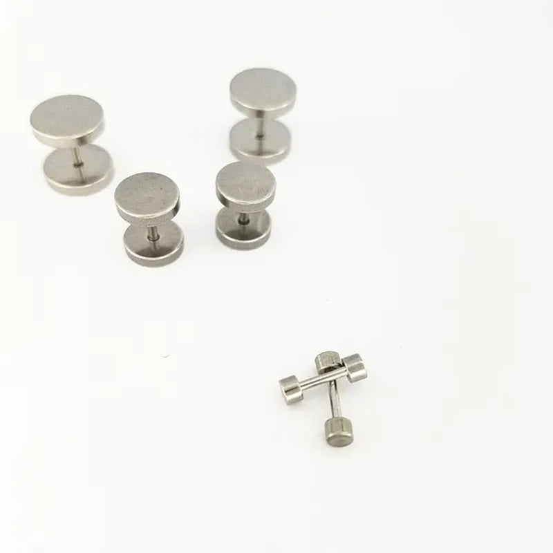 Punk Style Black Silver Stud Earrings Unisex Man Woman Earrings round Barbell Ear Stud Fashion Ear Piercing Jewelry Fake Plug 1 Pair