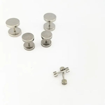 Punk Style Black Silver Stud Earrings Unisex Man Woman Earrings round Barbell Ear Stud Fashion Ear Piercing Jewelry Fake Plug 1 Pair